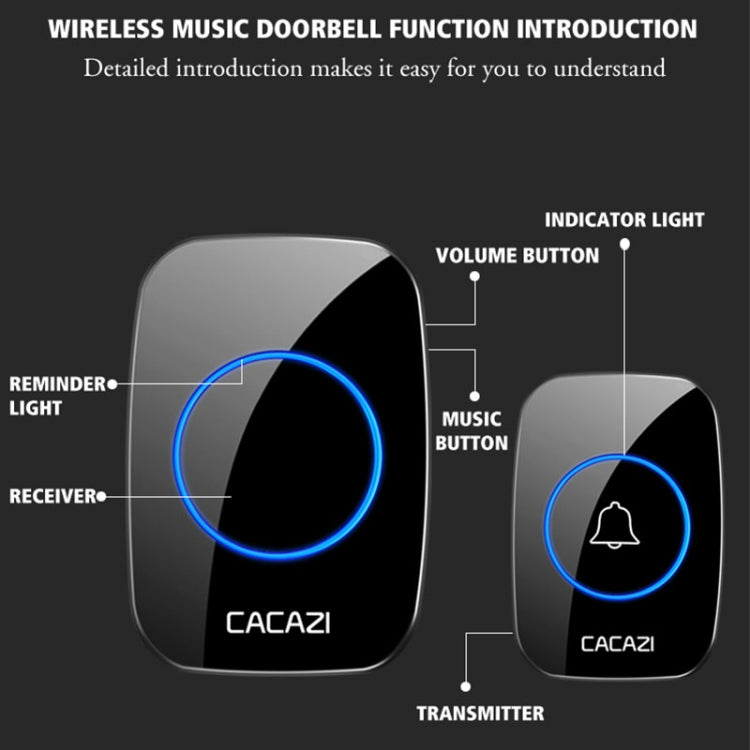 CACAZI A10DC 1 To 2 Battery Type Home Smart Waterproof Electronic Wireless Doorbell CACAZI A10DC 1 To 2 Battery Type Home Smart Waterproof Electronic Wireless Doorbell
